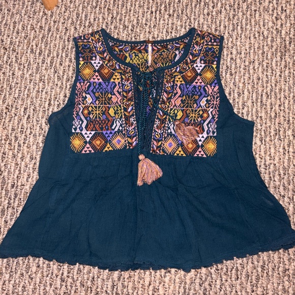 Free People Tops - Free People Multicolor Embroidered Sleeveless Blouse